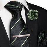 Green Pocket Square Lapel Pin Clip Set Wedding Tie