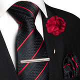 Red Pocket Square Lapel Pin Clip Set Wedding Tie
