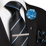 Blue Pocket Square Lapel Pin Clip Set Wedding Tie