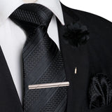 Black Pocket Square Lapel Pin Clip Set Wedding Tie