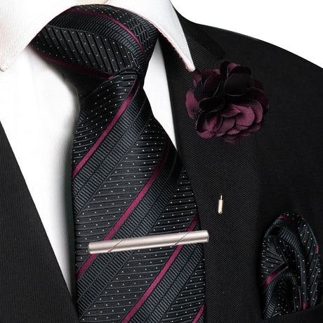 Purple Pocket Square Lapel Pin Clip Set Wedding Tie