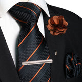Brown Pocket Square Lapel Pin Clip Set Wedding Tie
