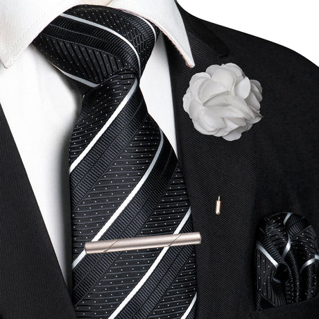 White Pocket Square Lapel Pin Clip Set Wedding Tie