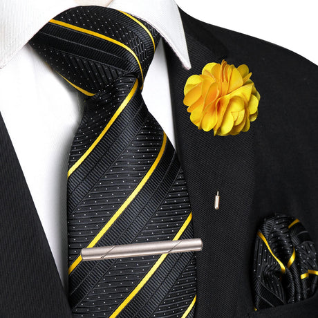 Yellow Pocket Square Lapel Pin Clip Set Wedding Tie