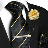 Yellow Pocket Square Lapel Pin Clip Set Wedding Tie