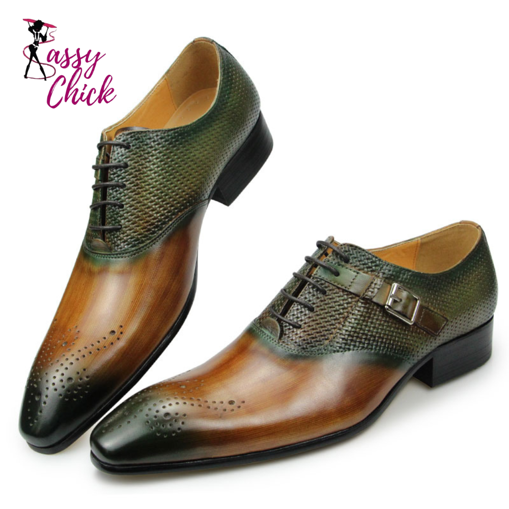 Pointed Toe Leather Men Shoes Sassy Chick Logo