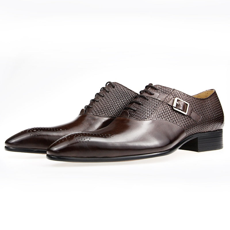 Brown Pointed Toe Leather Men Shoes