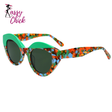 Polarized Retro Asymmetric Cat Acetate UV400 Sunglasses Sassy Chick Logo