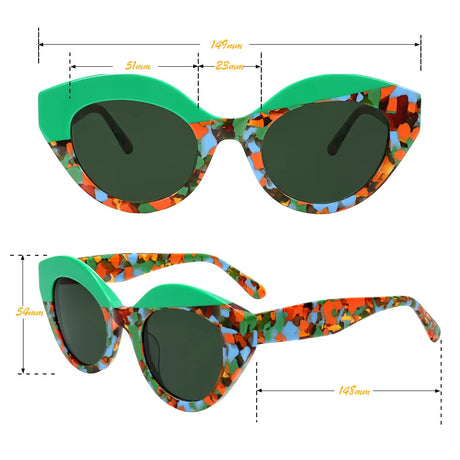 Size of Polarized Retro Asymmetric Cat Acetate UV400 Sunglasses