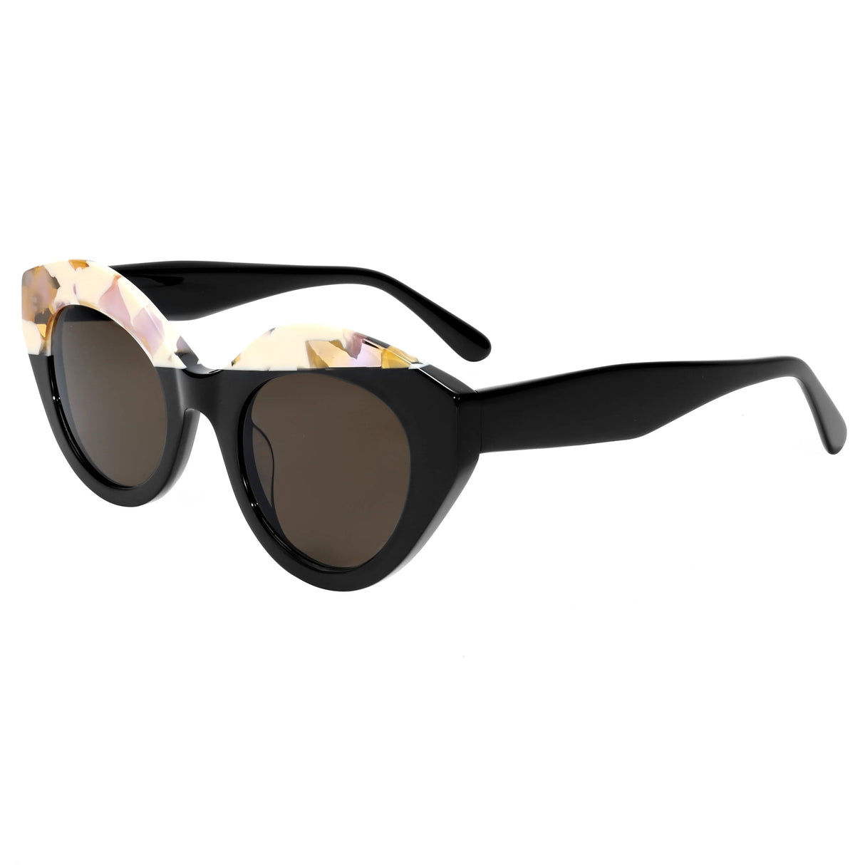 Black Polarized Retro Asymmetric Cat Acetate UV400 Sunglasses