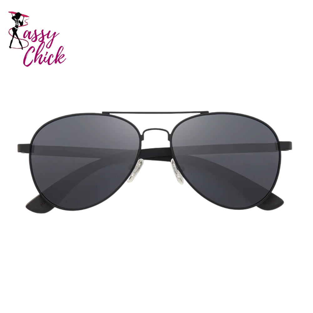 Polarized Wood Blue Uv400 Lens Pilot Sunglasses Sassy Chick Logo