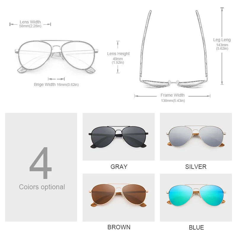 Details Polarized Wood Blue Uv400 Lens Pilot Sunglasses