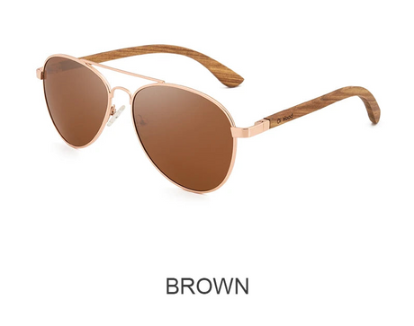 Brown Polarized Wood Blue Uv400 Lens Pilot Sunglasses
