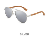 Silver Polarized Wood Blue Uv400 Lens Pilot Sunglasses