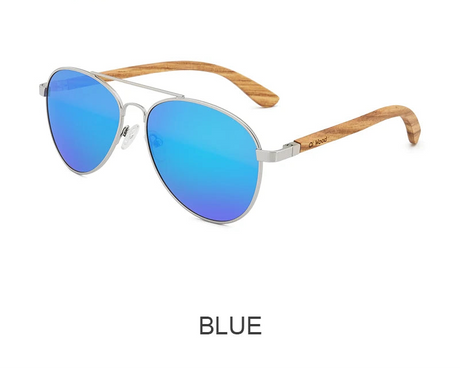Blue Polarized Wood Blue Uv400 Lens Pilot Sunglasses
