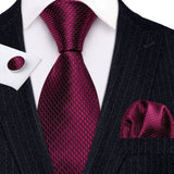 Red Polka Dot Jacquard Silk Pocket Square Cufflinks Tie Set
