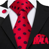 Polka Dot Jacquard Silk Pocket Square Cufflinks Tie Set