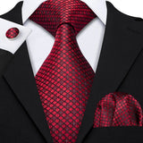 Red Polka Dot Jacquard Silk Pocket Square Cufflinks Tie Set