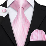 Pink Polka Dot Jacquard Silk Pocket Square Cufflinks Tie Set