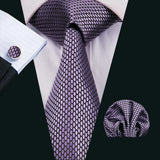 Purple Polka Dot Jacquard Silk Pocket Square Cufflinks Tie Set