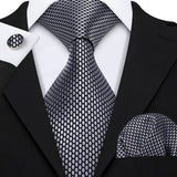 Black Polka Dot Jacquard Silk Pocket Square Cufflinks Tie Set