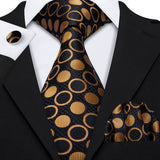 Gold Polka Dot Jacquard Silk Pocket Square Cufflinks Tie Set