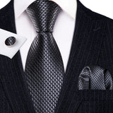 Black Polka Dot Jacquard Silk Pocket Square Cufflinks Tie Set