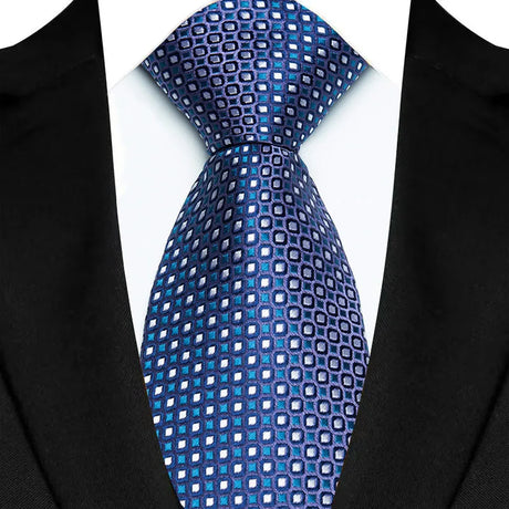 Blue Polka Dot Plaid 8cm Jacquard Classic Necktie
