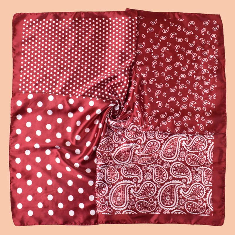 Red Polka Dot Square Twill Silk Scarf Shawl Hijab Bandana
