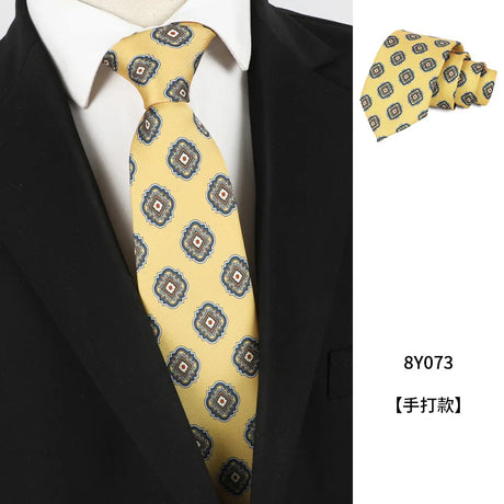 Yellow Polyester Floral Classic Print Patterns 8CM Necktie