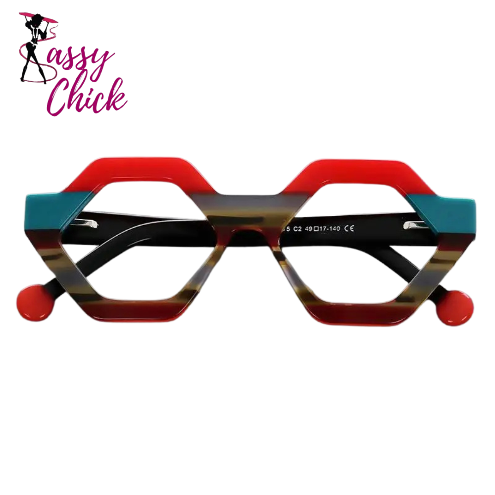 Polygon Acetate Optical Spring Hinge Rainbow Eyeglass Sassy Chick Logo