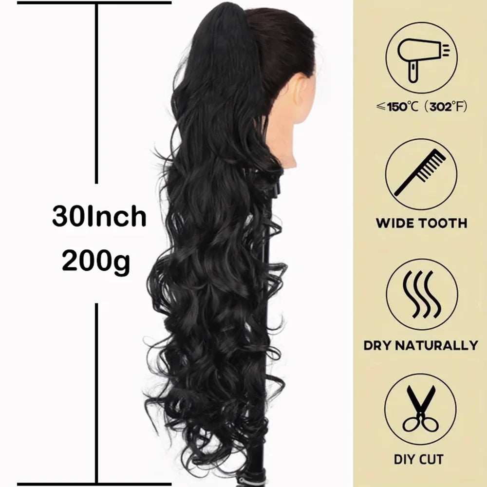 Size of Ponytail Hair 30 Inch Long Wavy Curly Synthetic Wig