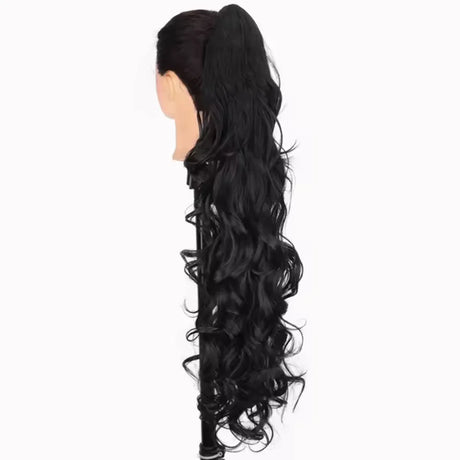 Black Ponytail Hair 30 Inch Long Wavy Curly Synthetic Wig