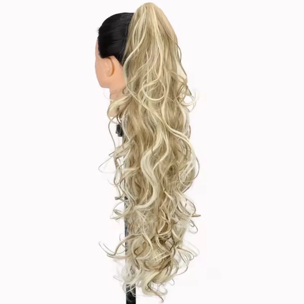 Blonde Ponytail Hair 30 Inch Long Wavy Curly Synthetic Wig