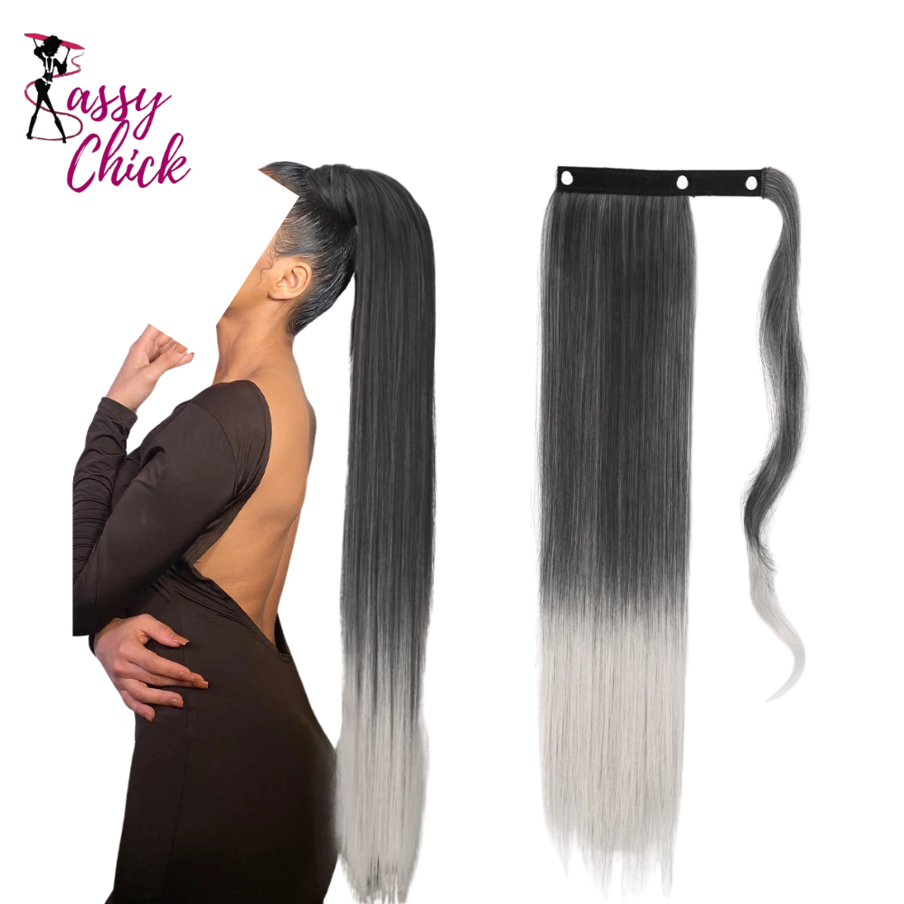 Ponytail Hair Extension Synthetic Long Straight Wrap Sassy Chick Logo