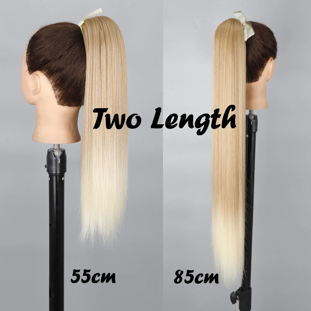 Size of Ponytail Hair Extension Synthetic Long Straight Wrap