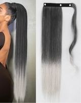 Gray Ponytail Hair Extension Synthetic Long Straight Wrap