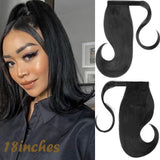 Black Ponytail Hair Extension Synthetic Long Straight Wrap