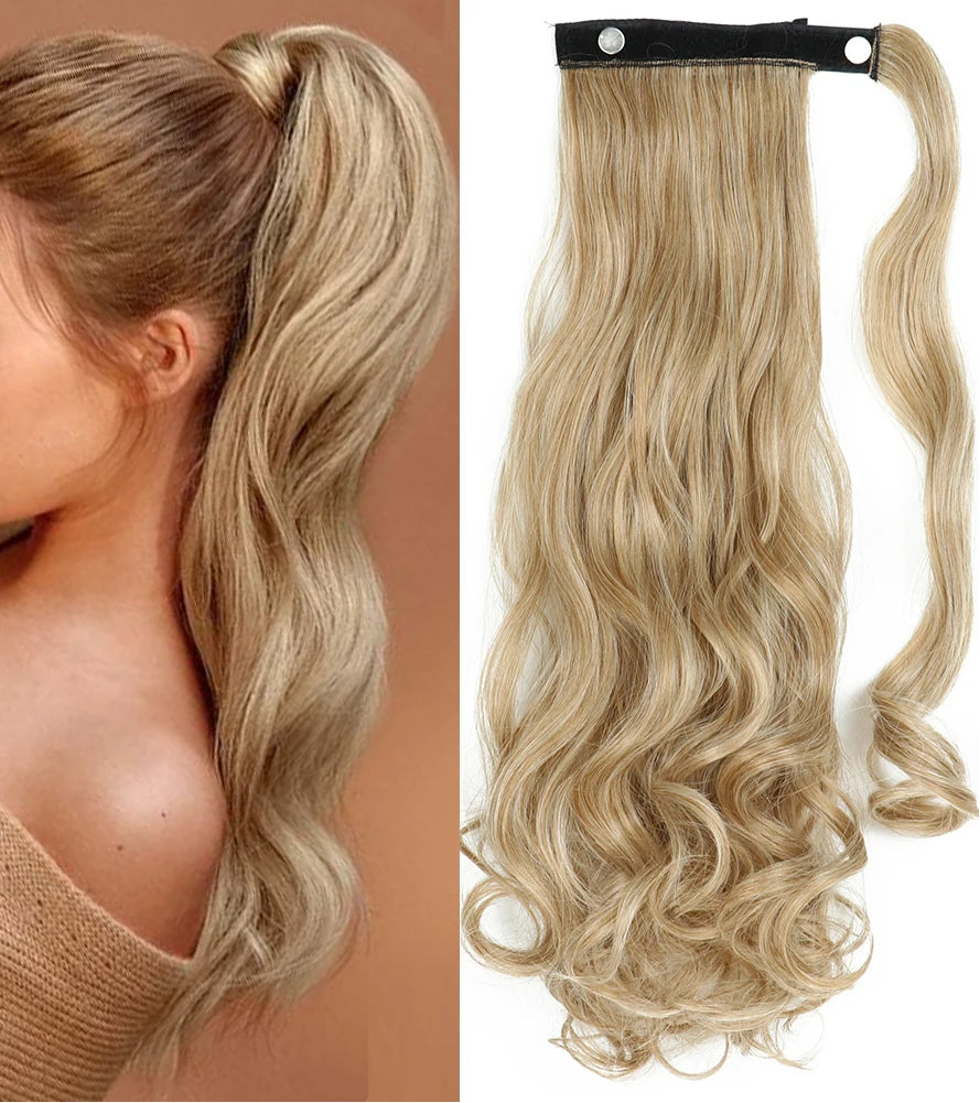 Blonde Ponytail Hair Extension Synthetic Long Straight Wrap