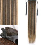 Highlight Brown Ponytail Hair Extension Synthetic Long Straight Wrap