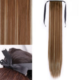 Brown Highlight Ponytail Hair Extension Synthetic Long Straight Wrap