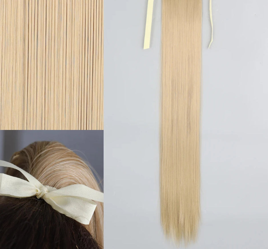 White Ponytail Hair Extension Synthetic Long Straight Wrap