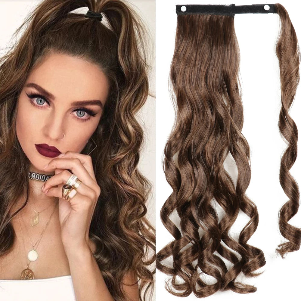 Light Brown Ponytail Hair Extension Synthetic Long Straight Wrap