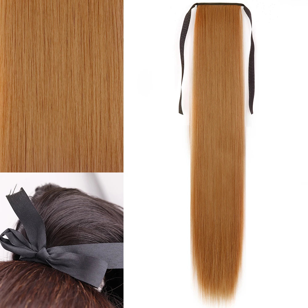Orange Ponytail Hair Extension Synthetic Long Straight Wrap