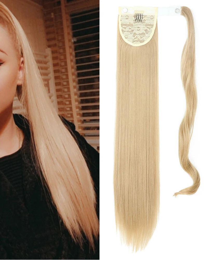 White Ponytail Hair Extension Synthetic Long Straight Wrap