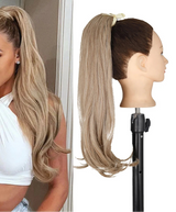 Gray Ponytail Hair Extension Synthetic Long Straight Wrap