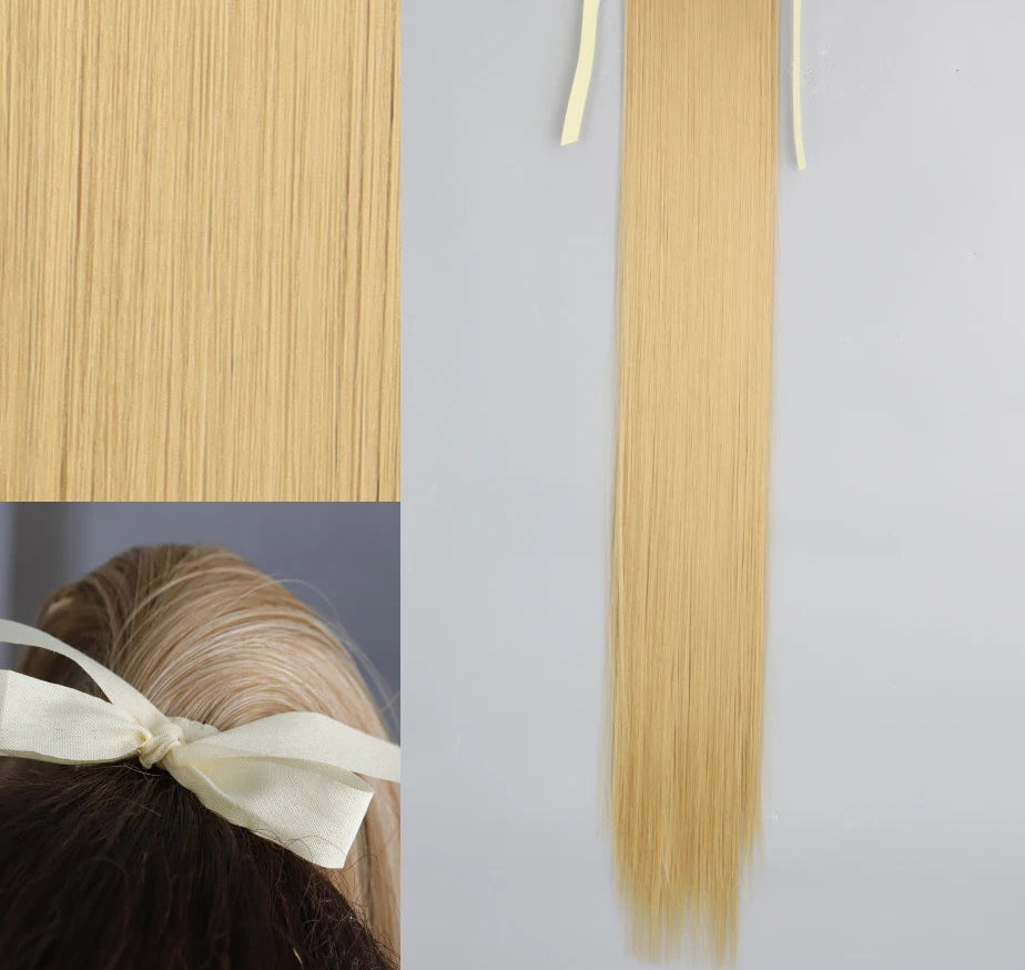 Blonde Ponytail Hair Extension Synthetic Long Straight Wrap