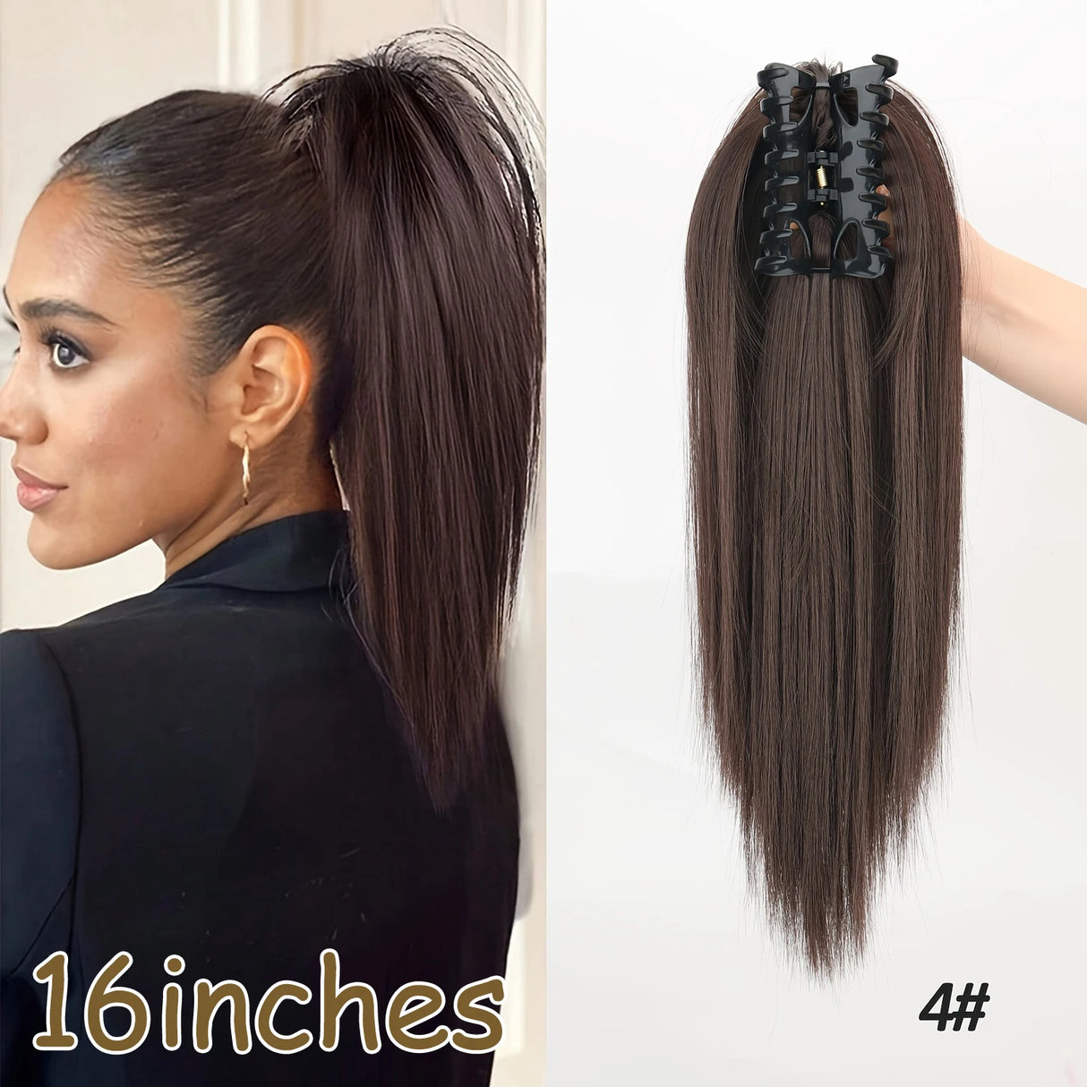 Black Ponytail Hair Extension Synthetic Long Straight Wrap