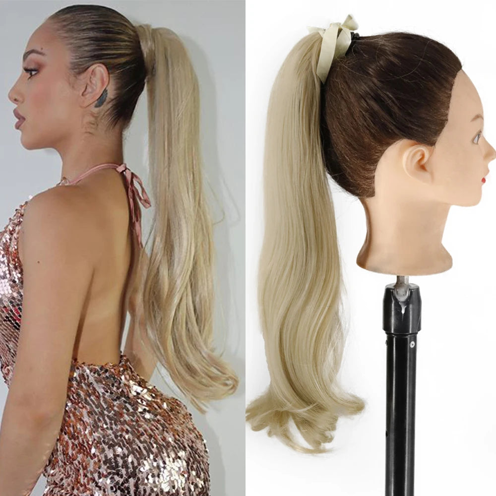 White Ponytail Hair Extension Synthetic Long Straight Wrap