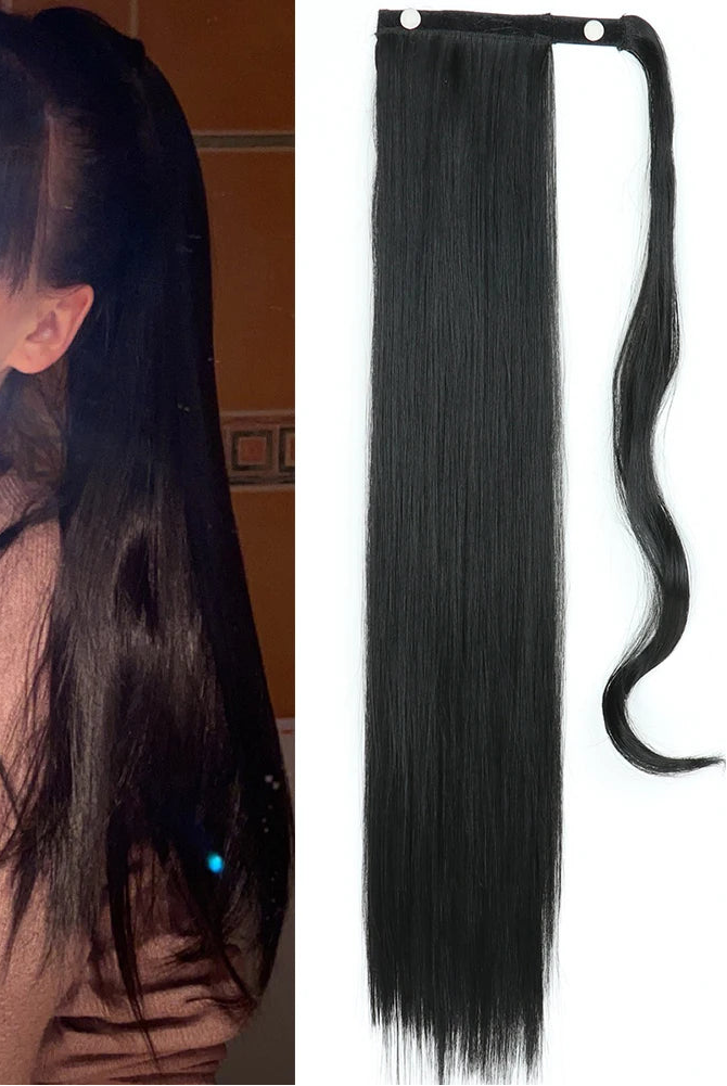 Black Ponytail Hair Extension Synthetic Long Straight Wrap
